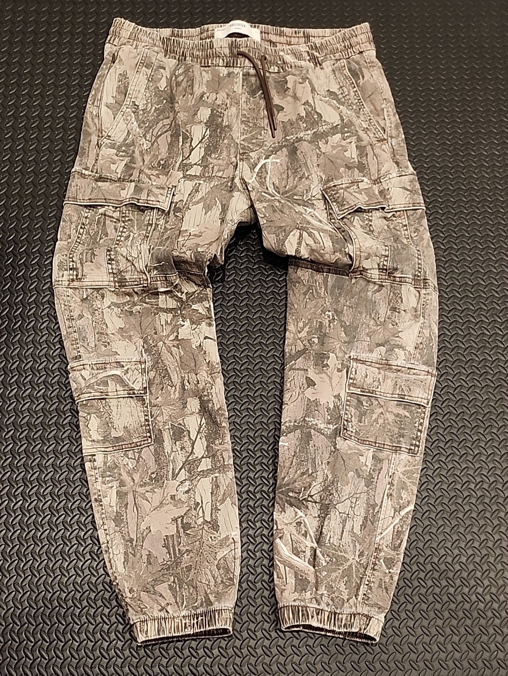 Men's Gray Light Brown Camouflage Cargo Jogger Pants - Elastic Waist Size L